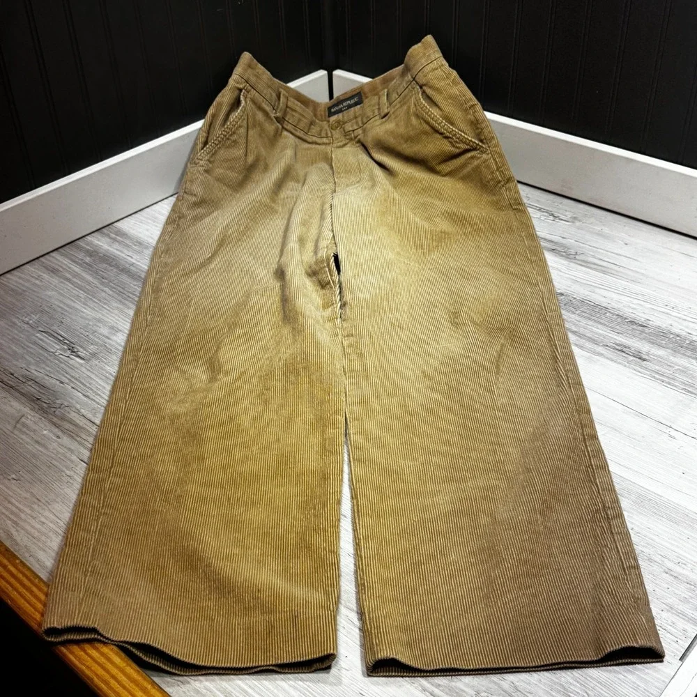 Banana Republic Corduroy Pants‎ Men's Sz 33x30 Tan Flat Back Flap Pockets Baggy